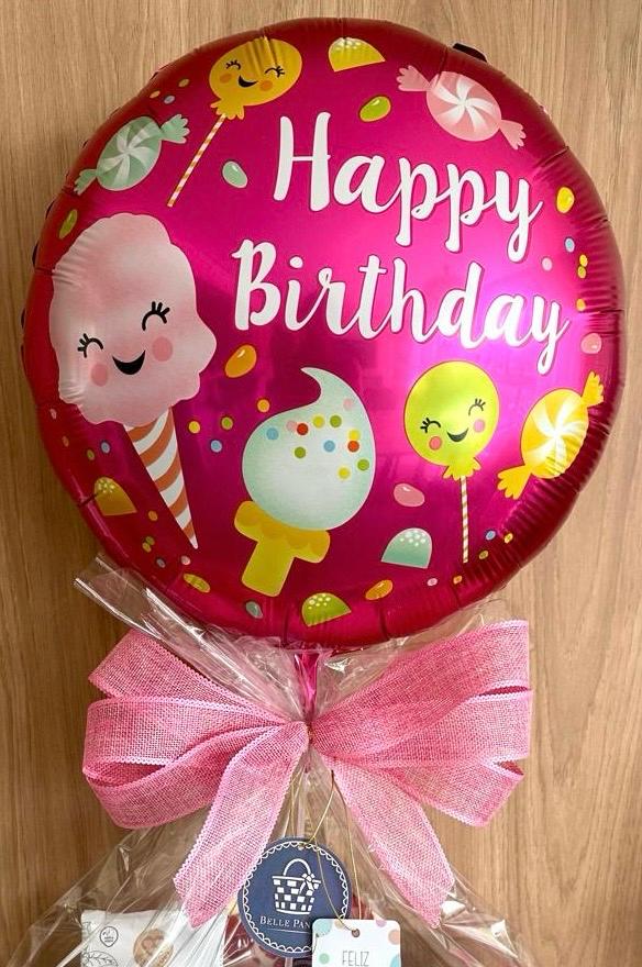 Balão Happy Birthday rosa